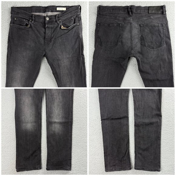 All Saints Jeans Mens 32 Pants Black Cigarette Skinny Fit Faded Dark Wash Denim - Picture 9 of 11